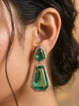 Auraa Trends - Emerald Green Geometric Stone Earrings For Women