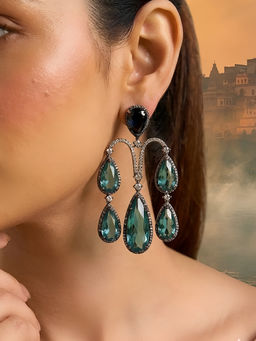 Auraa Trends - Luxury Blue & Aqua Crystal Statement Earrings For Women