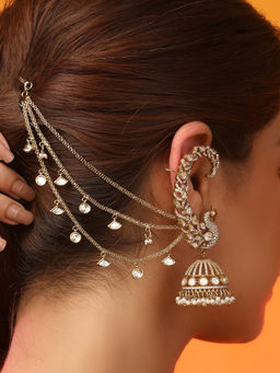 Auraa Trends - White Gold-Plated Layered Kundan Hair Chain For Women Bridal & Festive Wear