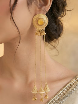 Auraa Trends - Yellow Traditional Gold Plated Long Chain Drop Tassel Earrings For Women