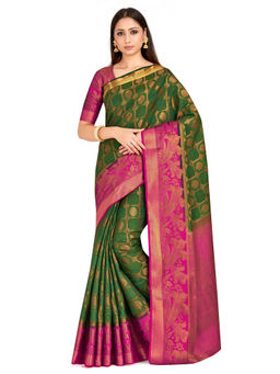 Mimosa - Green Kanjivaram Style Art Silk Saree With Unstitched Blouse