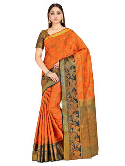 Mimosa - Orange Kanjivaram Style Art Silk Saree With Unstitched Blouse