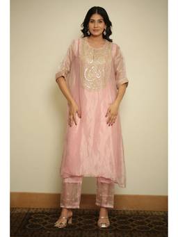 Zari Jaipur - Pink Embroidered Kaftan and Pant
