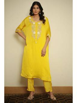 Zari Jaipur - Yellow Embroidered Kurta and Pant with Dupatta
