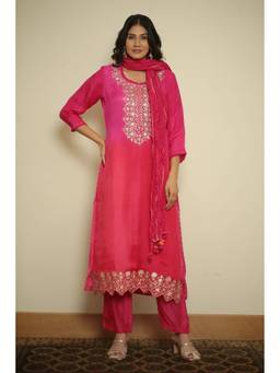 Zari Jaipur - Pink Embroidered Kurta and Pant with Dupatta