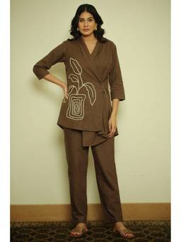 Zari Jaipur - Brown Embroidered Co-ord Set
