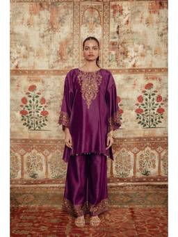 LABEL NAARITI - Elvaan Purple Silk Printed Kurta and Palazzo