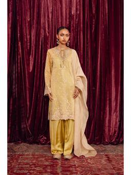 LABEL NAARITI - Tanvi Yellow Chanderi Embroidered Kurta and Salwar with Dupatta