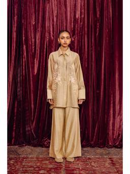LABEL NAARITI - Zoe Beige Silk Embroidered Co-ord Set