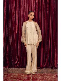 LABEL NAARITI - Liana Ivory Tissue Embellished Co-ord Set