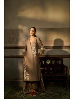 Zari Jaipur - Brown Embroidered Kurta and Pant with Dupatta
