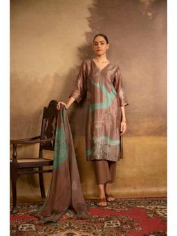Zari Jaipur - Brown Embroidered Kurta and Pant with Dupatta