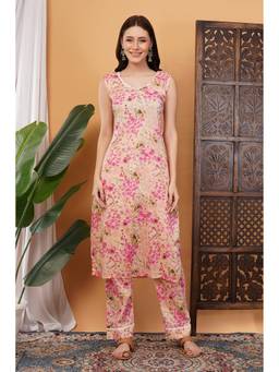 Khaka-The Chikankari Heritage - Pink Mulmul Printed Kurta with Pant