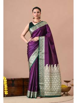 THE WEAVERS SHOP BY RAAVI - Elegant Purple Silk Blend Woven Saree