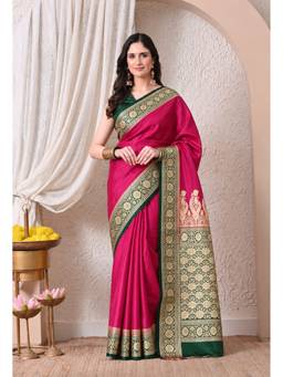 THE WEAVERS SHOP BY RAAVI - Elegant Magenta Pink Silk Blend Woven Saree