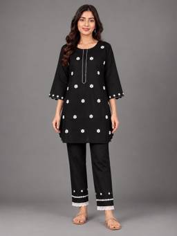 Zuri - Black Embroidered Pathani Kurta and Pant