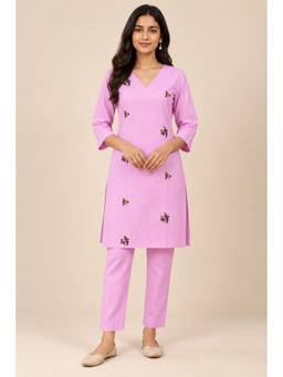 Zuri - Lilac Purple Embroidered Motif Kurta amd Pant