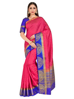 Mimosa - Pink Kanjivaram Style Art Silk Saree With Unstitched Blouse