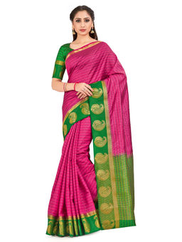 Mimosa - Pink Kanjivaram Style Art Silk Saree With Unstitched Blouse