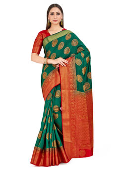 Mimosa - Teal Kanjivaram Style Art Silk Saree With Unstitched Blouse