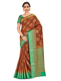 Mimosa - Brown Kanjivaram Style Art Silk Saree With Unstitched Blouse