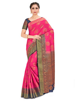 Mimosa - Pink Kanjivaram Style Art Silk Saree With Unstitched Blouse