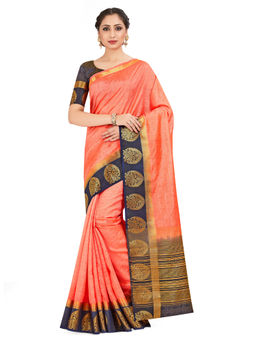 Mimosa - Peach Kanjivaram Style Art Silk Saree With Unstitched Blouse