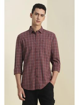 Allen Solly - Men Maroon Checks Full Sleeves Casual Shirt