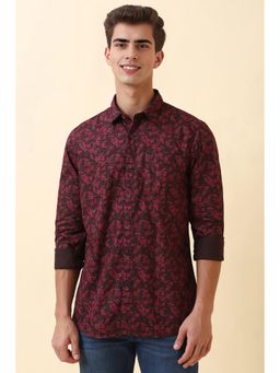 Allen Solly - Men Dark Pink Floral Printed Full Sleeves Casual Shirt