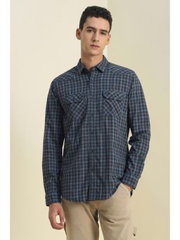 Allen Solly - Men Navy Blue Checks Full Sleeves Casual Shirt