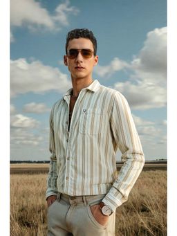 Allen Solly - Men Beige Stripes Full Sleeves Casual Shirt