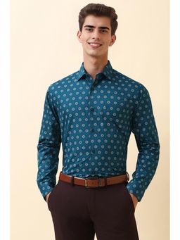 Allen Solly - Men Teal Printed Full Sleeves Party Shirt