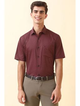 Allen Solly - Men Maroon Printed Half Sleeves Formal Shirt