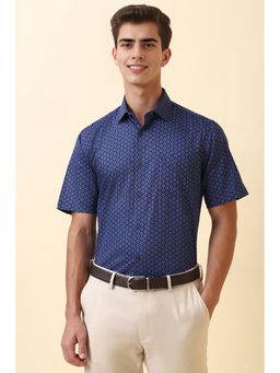 Allen Solly - Men Navy Blue Printed Half Sleeves Formal Shirt