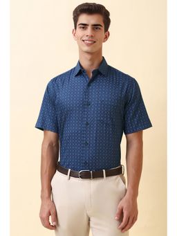 Allen Solly - Men Navy Blue Printed Half Sleeves Formal Shirt