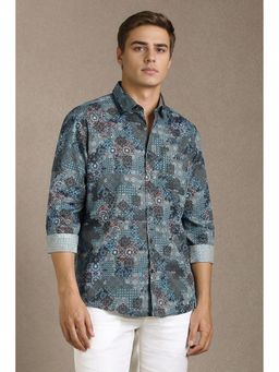 Louis Philippe - Men Blue Printed Full Sleeves Casual Shirt