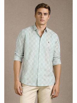 Louis Philippe - Men Green Stripes Full Sleeves Casual Shirt