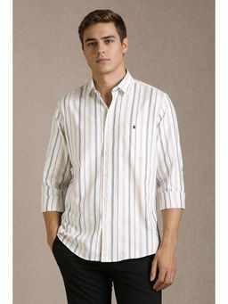 Louis Philippe - Men Off White Stripes Full Sleeves Casual Shirt