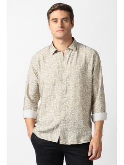 Van Heusen - Men Beige Floral Printed Full Sleeves Party Shirt