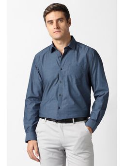 Van Heusen - Men Navy Blue Textured Full Sleeves Formal Shirt