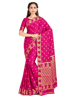 Mimosa - Rani Pink Mysore Silk Style Crepe Saree With Unstitched Blouse