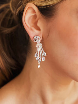 Azai by Nykaa Fashion - Elegant Rose Gold Baguette-Cut AD Danglers