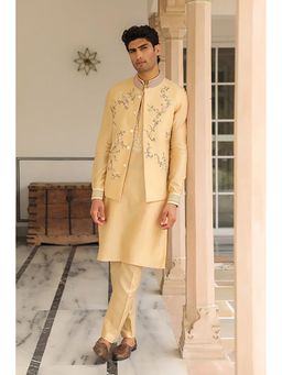 Label Niti Bothra - Gulzar Beige Jaal Embroidered Bandhgala