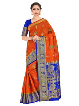 Mimosa - Orange Paithani Style Art Silk Saree With Unstitched Blouse