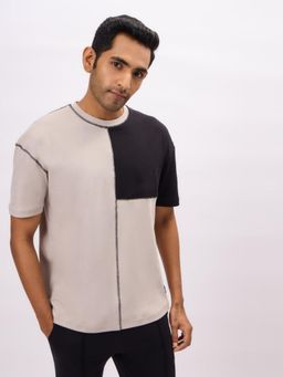 Bombay High - Grey Oversized Fit Colorblocked T-Shirt For Men