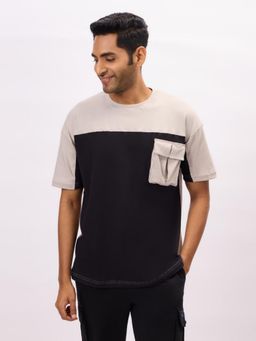 Bombay High - Black Oversized Fit Colorblocked T-Shirt For Men