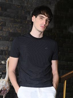 Odette - Franco Black Printed polyester Lycra T-shirt For Men