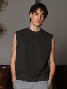 Odette - Franco Grey Solid Cotton Rib T-shirt For Men