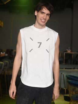 Odette - Franco White Embellished Cotton Rib T-shirt For Men