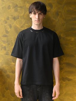 Odette - Franco Black Solid Cotton jersey T-shirt For Men